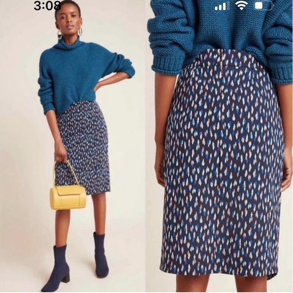 Anthropologie Dresses & Skirts - Anthropologie Debra Blue Patterned Pencil Faux Wrap Skirt